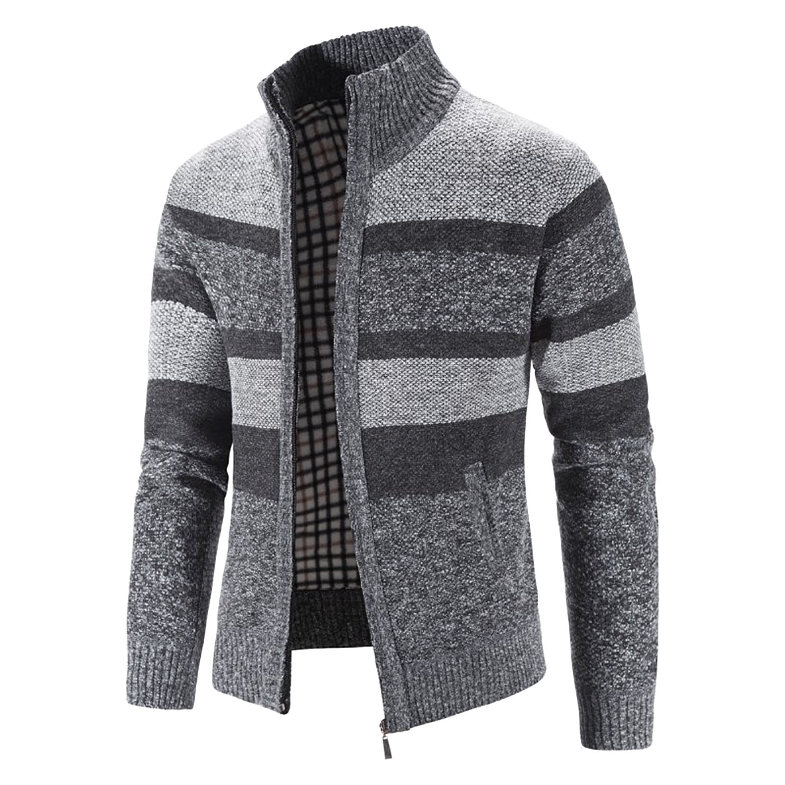 VaiKanhai Cardigan D'hiver Pour Hommes - Couleur Assortie - Fermeture éclair Sans Chapeau - Cardigan Chaud - Manteau En