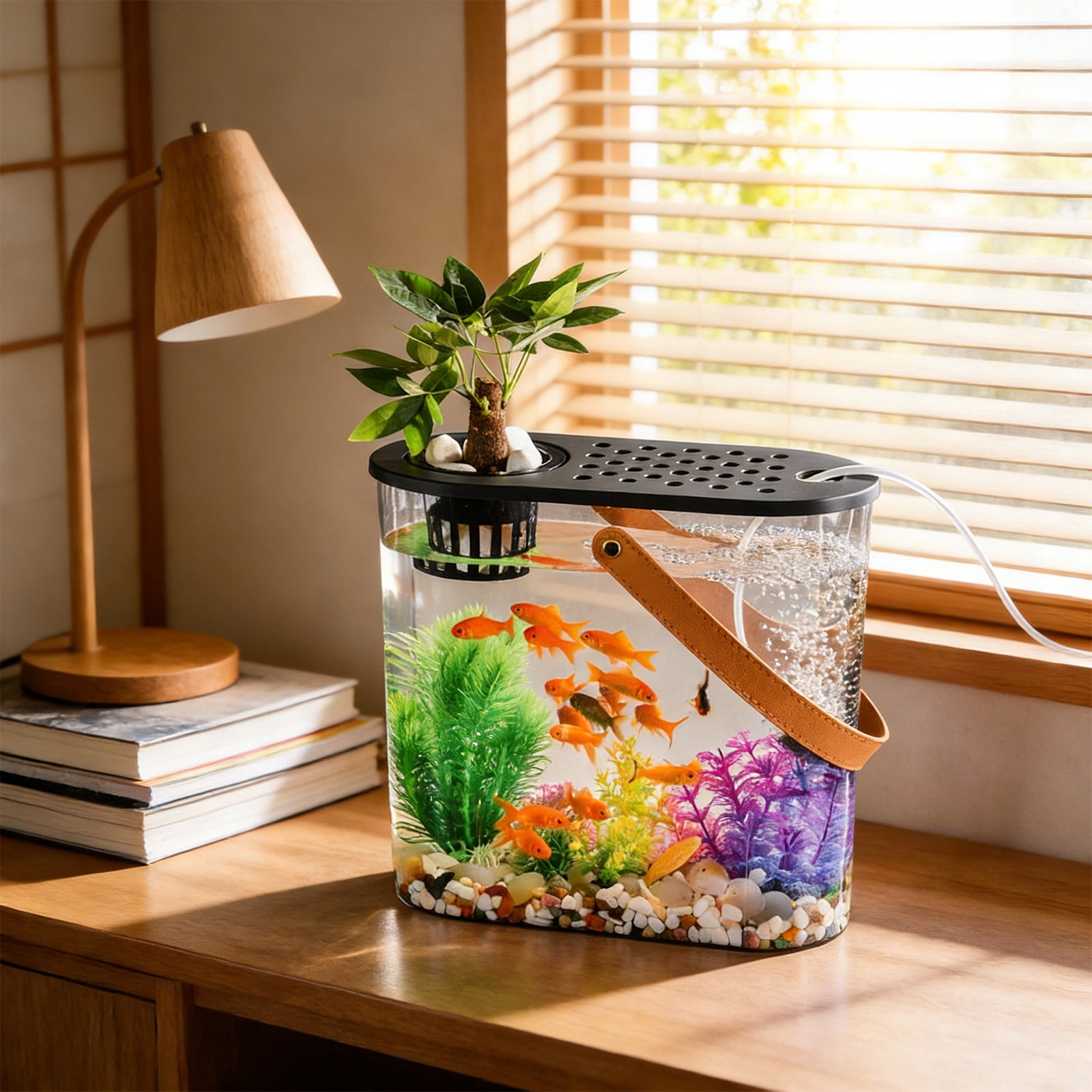 Msgweeeg Small Fish Tank Small Aquarium Goldfish Bowl Fish Tank for Goldfish Plastic Aquarium Home Decor Clear Fish Tank for Desktop Suitable for Tabletops Living Room Bedroom Ornaments