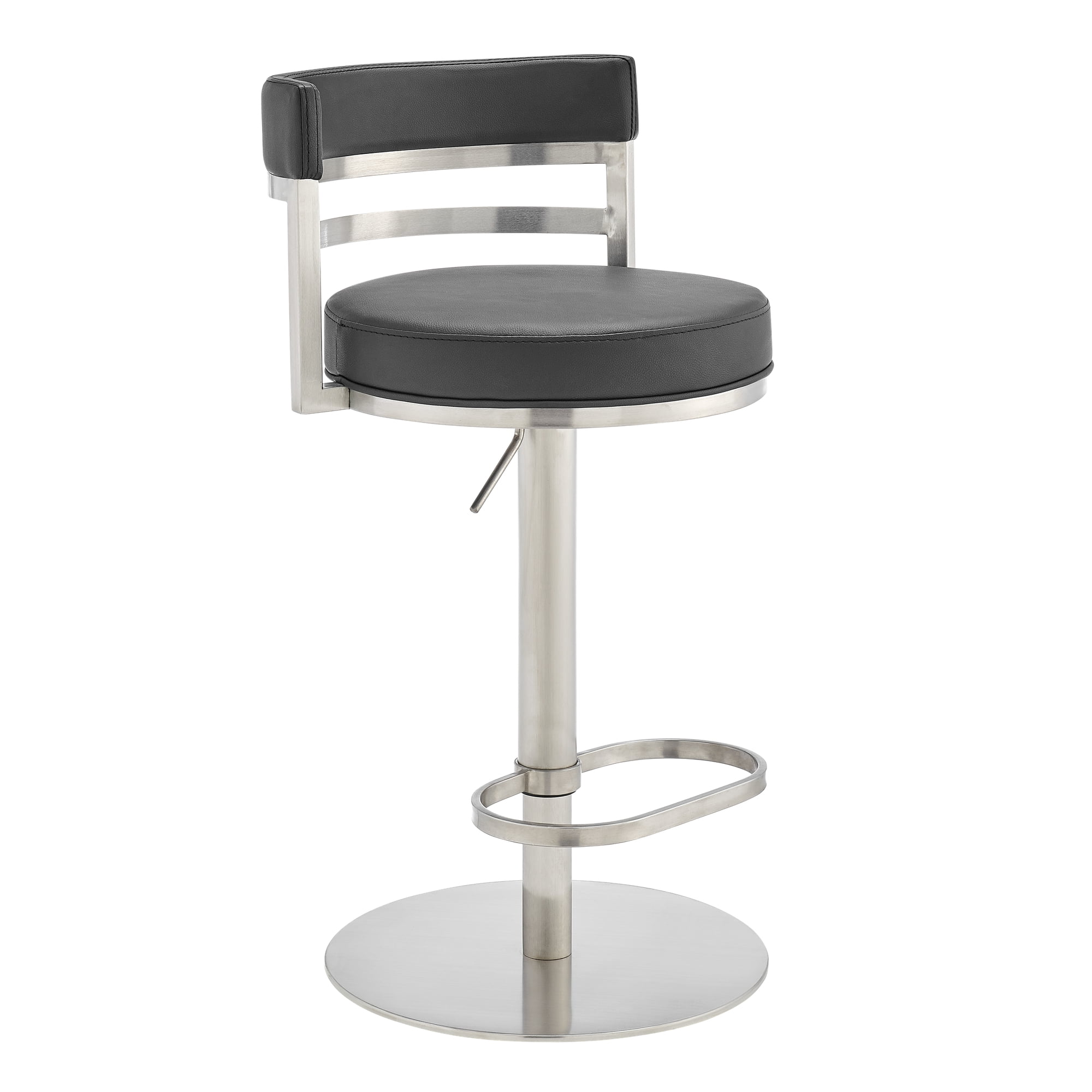 Judi Modern Industrial Swivel Metal Adjustable Height Barstool With Faux Leather Seat