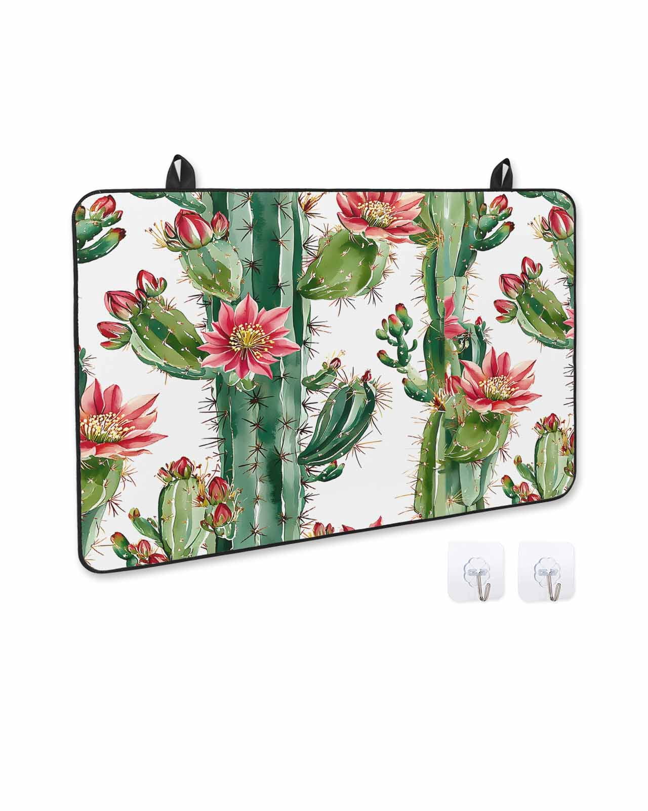 nqOlkjepod Large Induction Cooktop Protector Mat 24"x21", Summer Cactus Floral Stove Top Covers for Electric Stove, Watercolor Red Flower Plant Stove Burner Cover Mats, Glass Top Stove Cover