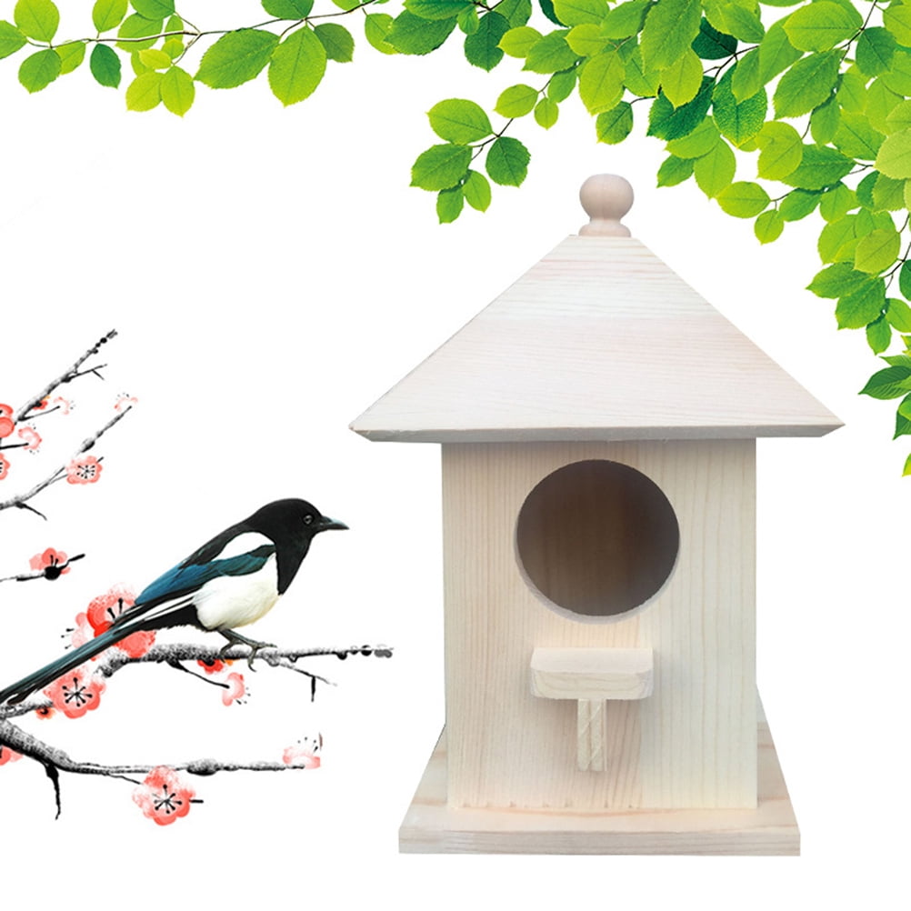 BERTDOMD 2-Pack Wooden Birdhouse Feeder for Wild Birds, Outdoor Hanging Nest Box, Bird Cage Accessory for Garden