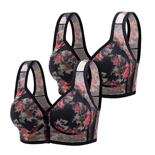 Women's Popular Printing Optimized Front Button Mother Underwear For Women Lifting And Sagging Side Breasts For Middle And Elderly Bras With Larger Size 180 Catties