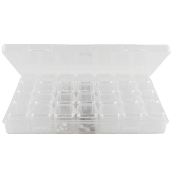 UDIYO Transparent 28 Compartment Nail Art Rhinestone Jewelry Decorations Storage Box