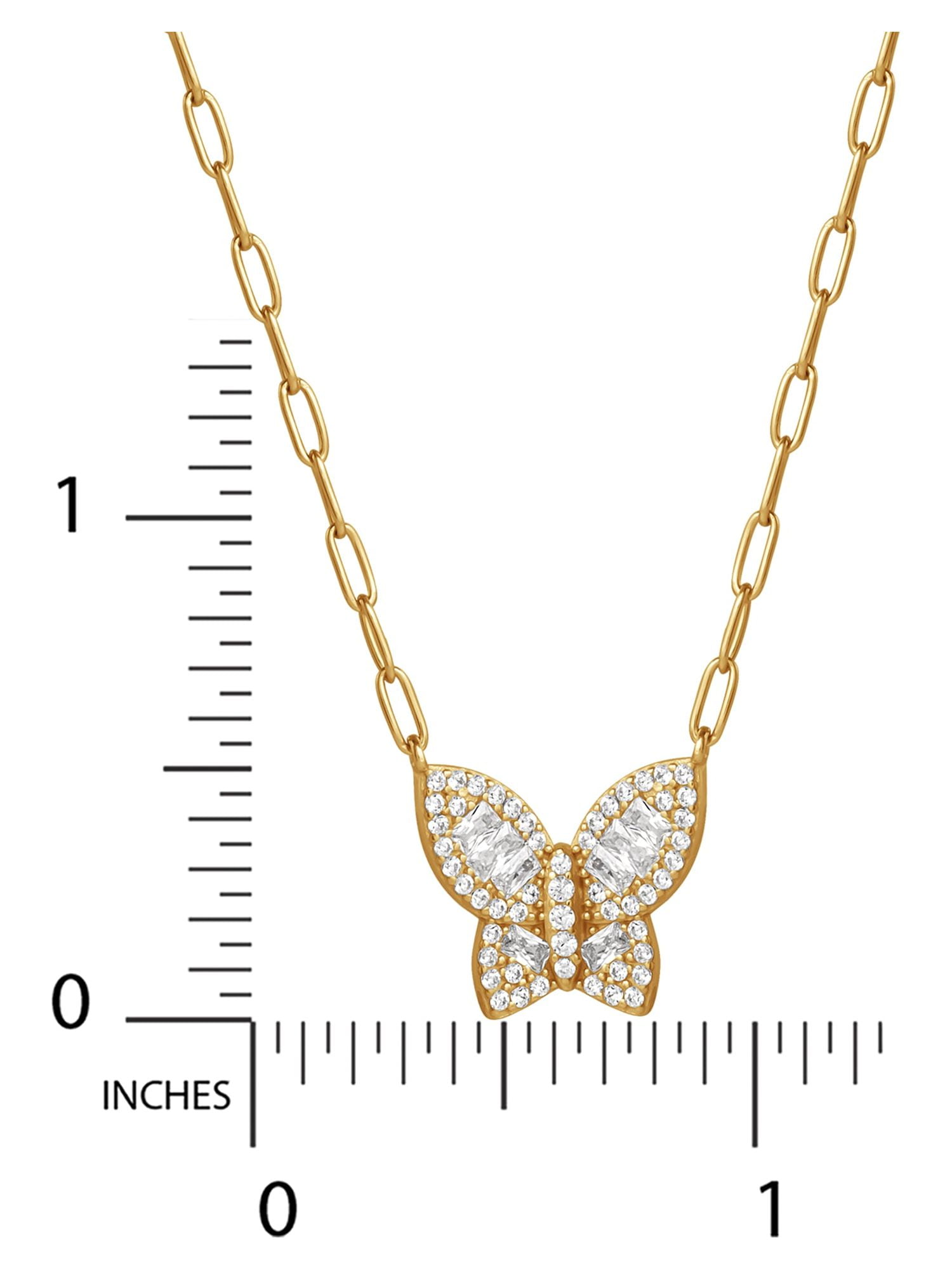 Brilliance Fine Women's Cubic Zirconia Yellow Gold Plated Sterling Silver Heart and Butterfly Necklace Set, 18"