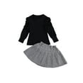 thumbnail image 2 of Kiapeise Little Girls 2 Pcs Puff Sleeve Knitted Pullover+Plaid Skirt Set, 2 of 6