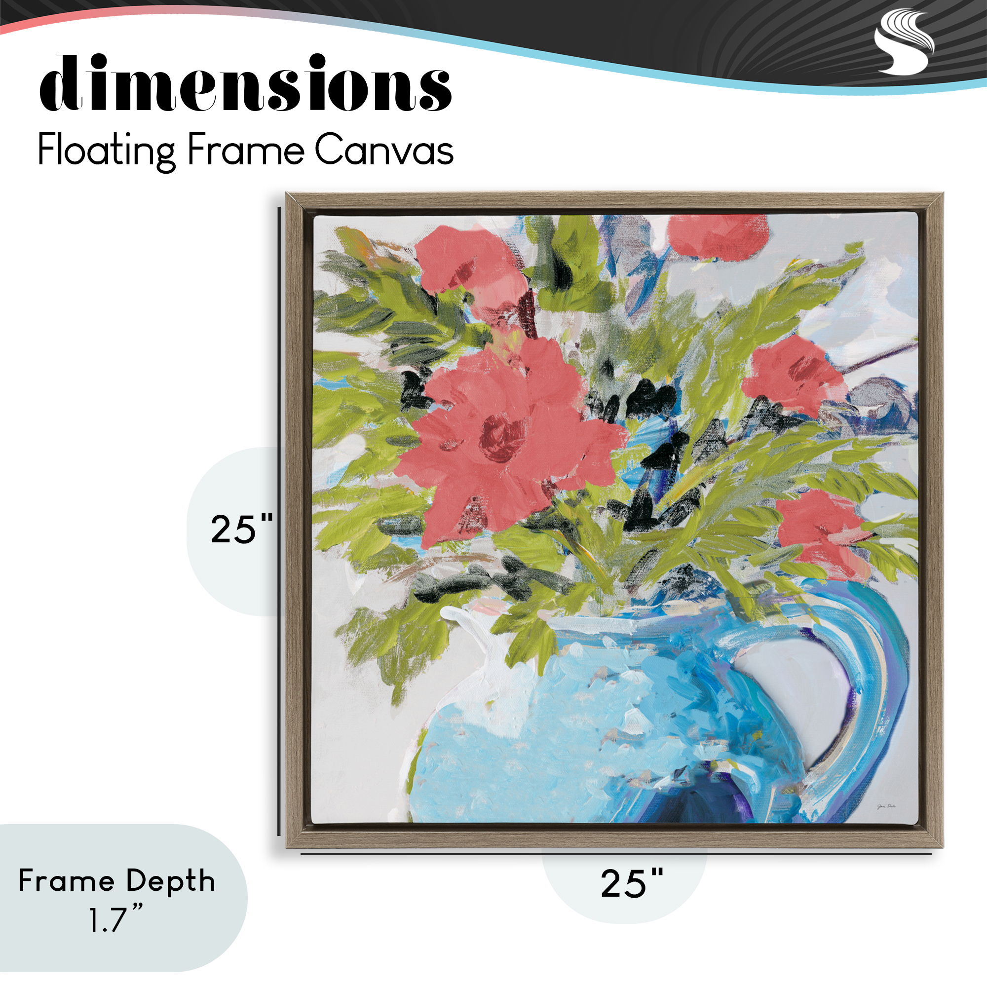 Stupell Industries Daisies in Blue Vase Brown Framed Floater Canvas Wall Art, design by Jane Slivka