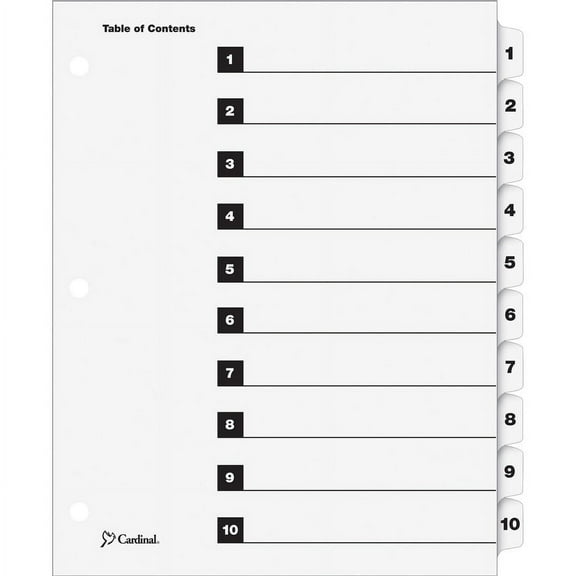 Cardinal OneStep Numbered Index System - 10 x Divider(s) - Printed Tab(s) - Digit - 1-10 - 10 Tab(s)/Set - 9" Divider Width x 11" Divider Length - Let | Bundle of 2 Sets