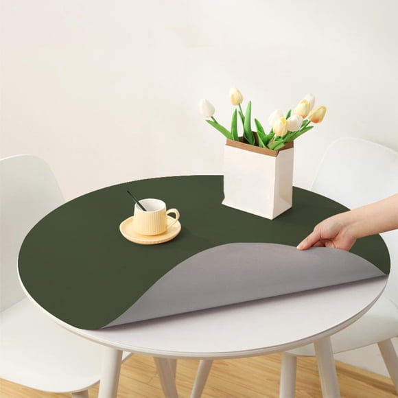 Feltree Double Sided Two Color Leather Round Table Mat Rainproof Dirtproof Oil Proof and Heat-insulating Placemat Home Solid Color Tablecloth