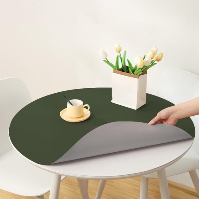 Feltree Double Sided Two Color Leather Round Table Mat Rainproof Dirtproof Oil Proof and Heat-insulating Placemat Home Solid Color Tablecloth