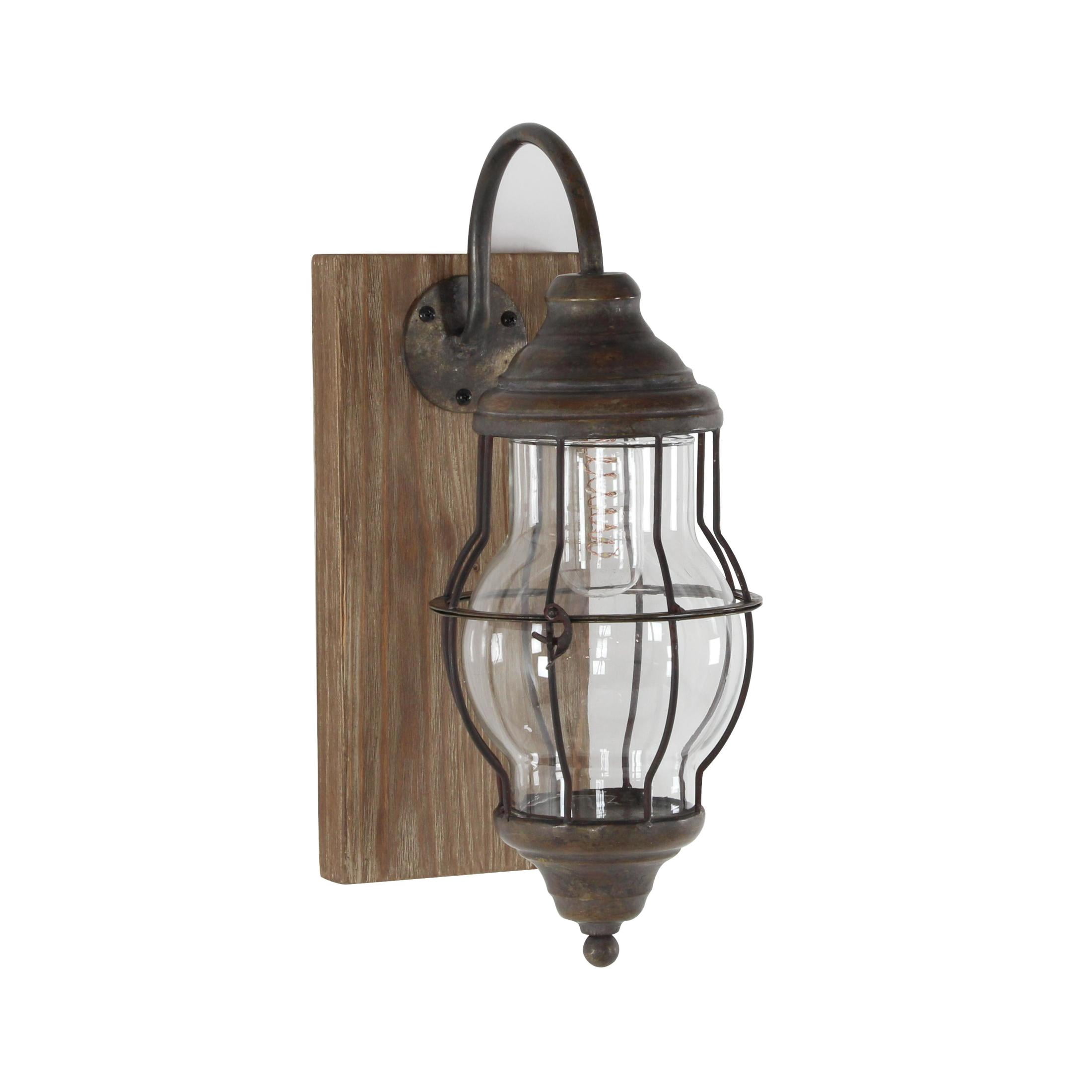 DecMode 17" Battery Operated Brown Accent Lamp with Clear Glass Shade
