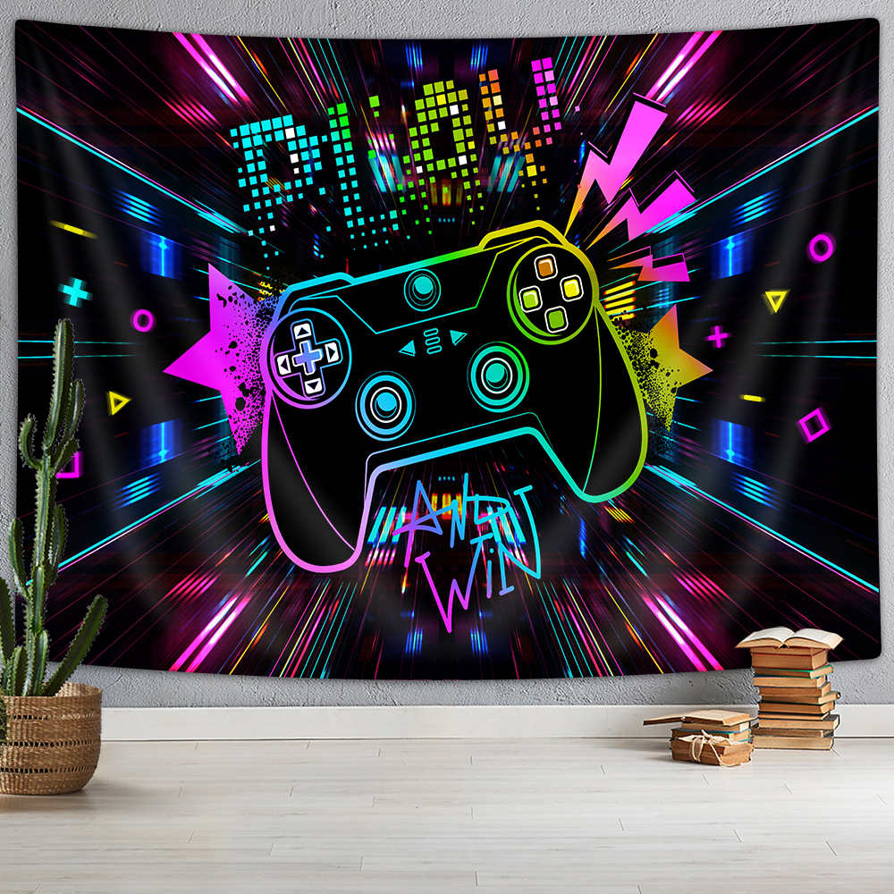 Gamer Tapestry for Men, Neon Blacklight Cool Gaming Tapestry Wall