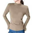thumbnail image 3 of HVOBTTY Womens Long Sleeve Pullover T Shirt, Fall Tops for Women, Women's Casual Basic Solid Color Mock Neck Pullover Top Khaki, XL, 3 of 4