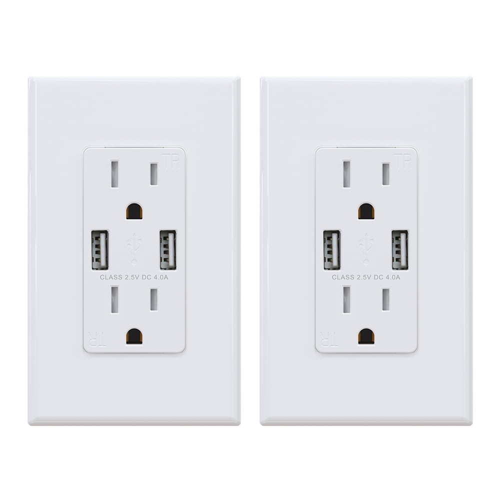 Duplex Wall Outlet and 2.5Amp USB Charging Receptacle 20Amp Tamper Resistant 