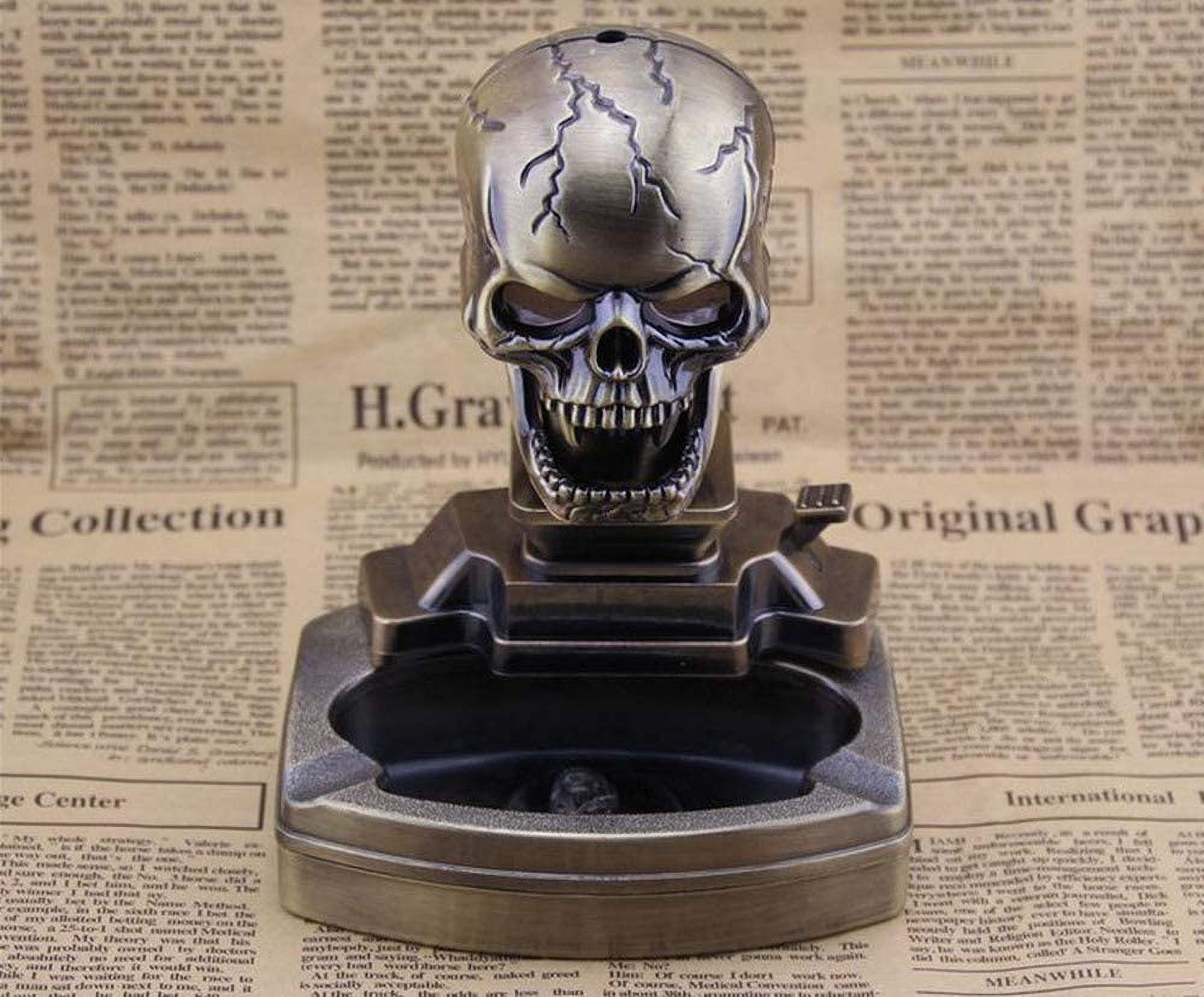 Piioket Skull Skeleton Shaped Cigar Cigarette Lighter Refillable Butane Gas  Normal Flame Lighter with Ashtray Ash Tray