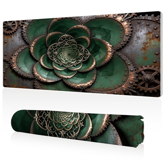 LIVEKEY XXL Mouse Pad Steampunk Flower Gear Design Full Desk Coverage Durable Easy Clean Non Slip Stitched Edges for Gaming Office Use 80x40cm Large Mouse Mat