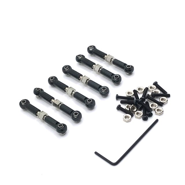 Ounissouiy Kit de varilla de enlace de dirección ajustable de aleación de aluminio para 1/18 Wltoys A949 RC varilla de enlace de dirección de Kits de construcción modelo negro