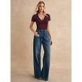 thumbnail image 4 of MOYIKO Slim Fitted T Shirts for Women Deep V Neck Short Sleeve Tees Elegant Summer Tops, 4 of 7
