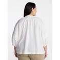 thumbnail image 3 of Terra & Sky Women’s Plus Linen Blend Blouse with Elbow Length Puff Sleeves, Sizes 0X-5X, 3 of 5