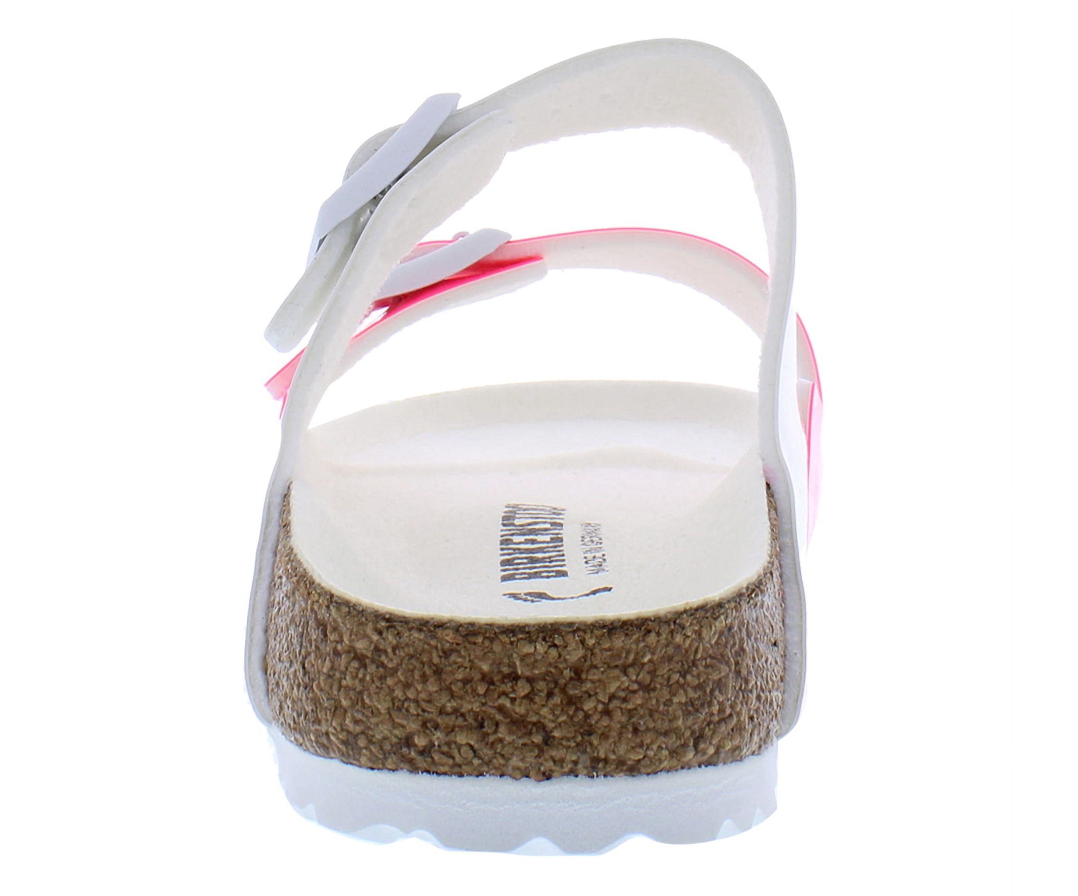 Birkenstock Arizona Split Narrow Unisex Shoes Size 4, Color: Patent Neon Pink/White