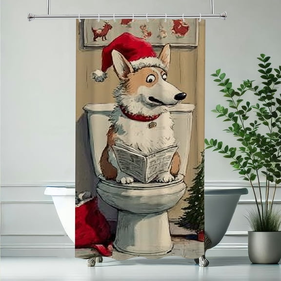 RKSupls Christmas Shower Curtain, Dog Bathroom Shower Curtain with Hooks for Christmas Home Bathroom Decor Washable Curtains, 36x72 in