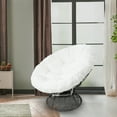 thumbnail image 6 of Naomi Home Barcelona Oversized Swivel Lounge Chair with Tufted Cushion, 360° Swivel, PE Rattan & Steel Frame, Indoor/Outdoor, White, 6 of 18