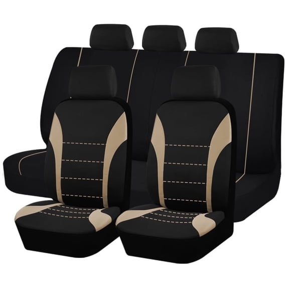 AutoKing Cover Plain Fabric Car Seat Cover Set Sports Design Biocolor Stylish Car Seat Protect Fit for Most Car Beige