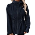thumbnail image 1 of Full Zip Up Hoodies Jacket for Women Long Sleeve Coat Windproof Waterproof Overcoat Mock Neck Coats Drawstring Waisted Tops Loose Fit Top Drop Shoulder Costume Outdoor Hiking Outfits, 1 of 6