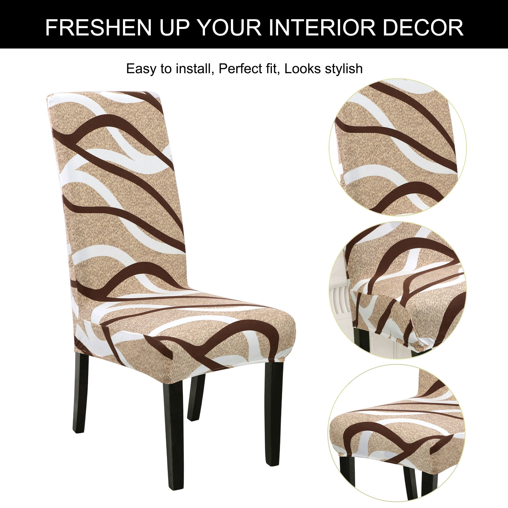 Unique Bargains Stretch Polyester Dining Chair Covers Set of 6, Khaki and Brown