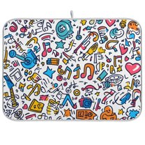 Yayeee Dish Drying Mat for Kitchen Counter 18"x24" Microfiber Absorbent Pad, Doodle Pattern
