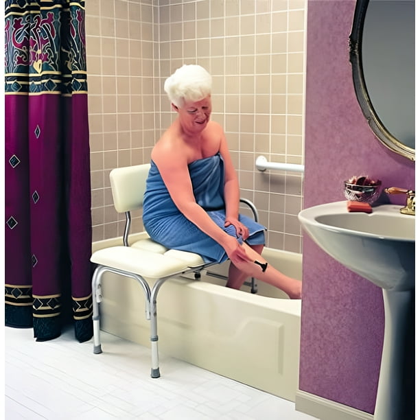 HEALTHLINE Tub Transfer Bench Lightweight Medical Bath and Shower Chair with Back Non Slip Seat Bathtub Transfer Bench for Elderly and Disabled Adjustable Height White Walmart Business Supplies
