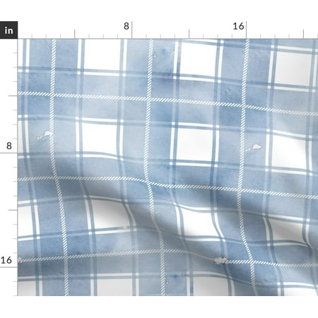Blue Watercolor Plaid Check Home Decor Fabric Printed By
