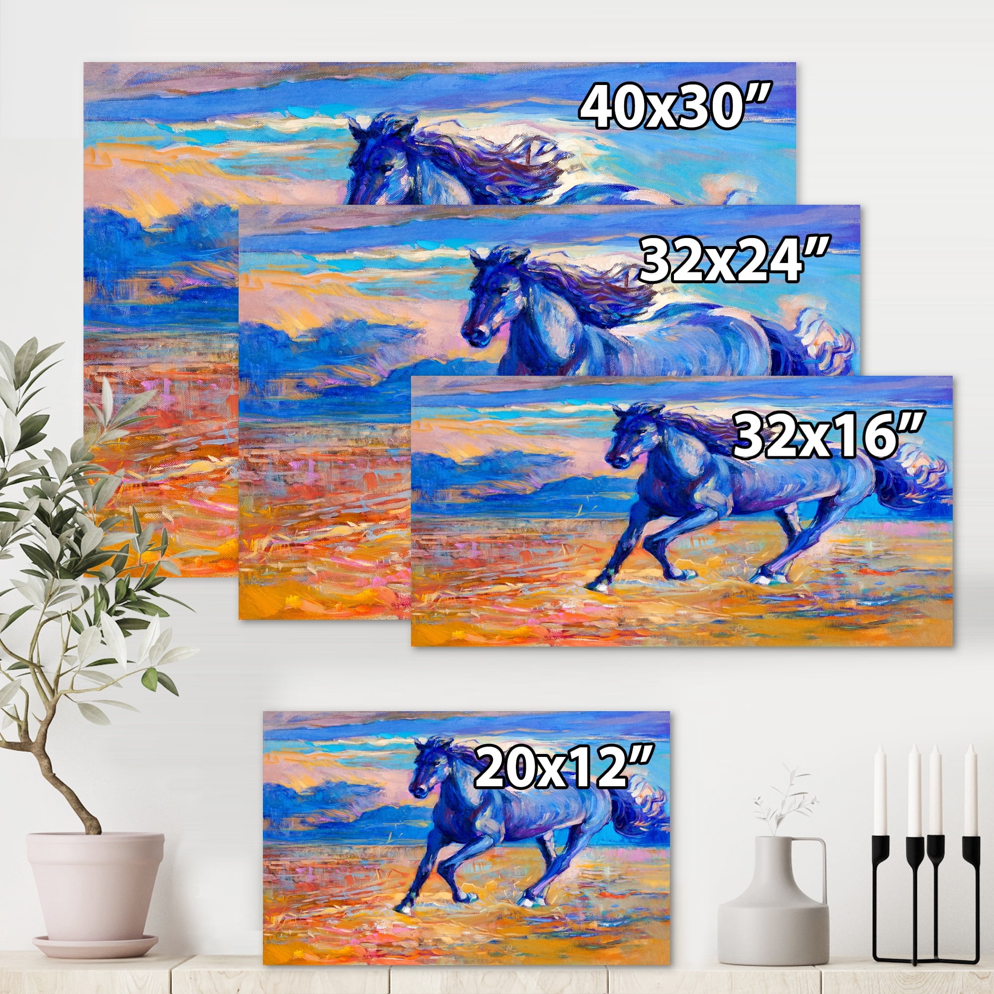 Designart ' Abstract Blue Horse Galoping Over The Prairie ' Farmhouse Canvas Wall Art Print