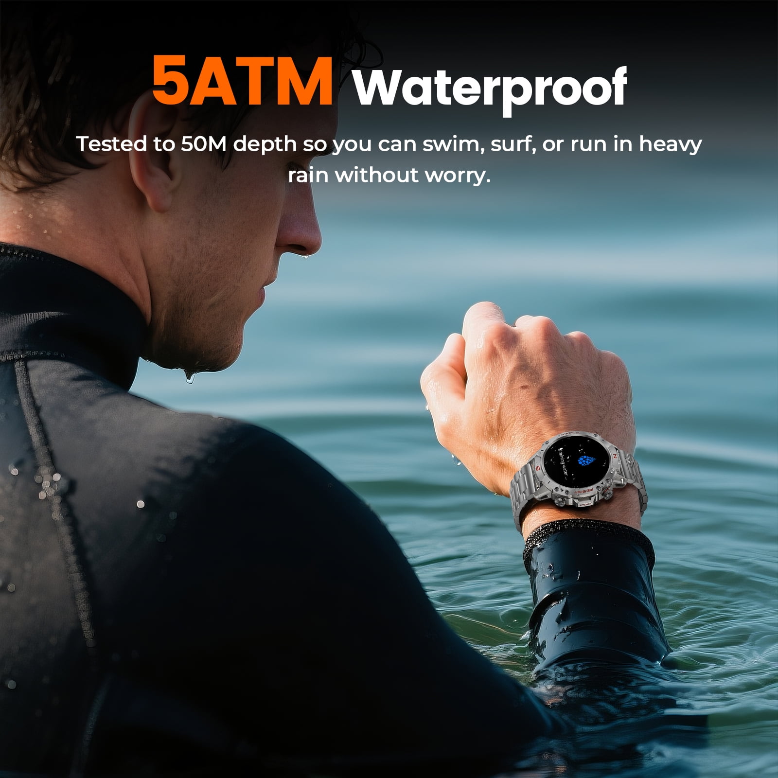 WalkerFit Smart Watch for Men, 1.43" AMOLED, 5ATM Waterproof, Bluetooth Call, Long Battery