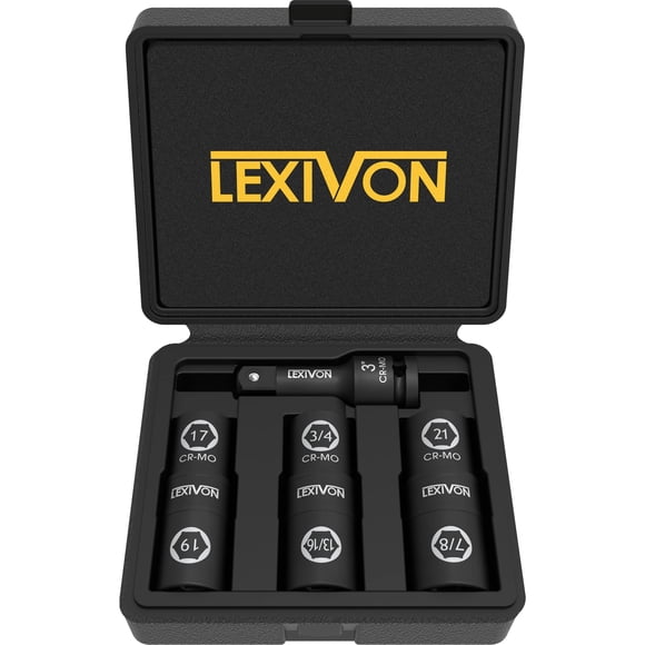 LEXIVON 1/2-Inch Impact Socket Set, 6 Total Lug Nut Sizes | Innovative Flip Socket Design, Covers Most Commonly Used Inch & Metric Wheel Nu