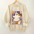 thumbnail image 2 of DDAPJ pyju Cute Ghost Halloween Sweatshirts Women Funny Pumpkin Graphic Sweatshirt Spooky Season Party Sweater Pullover Top A-Khaki XL, 2 of 5