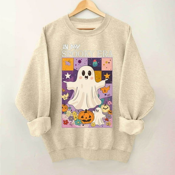 NSLGXD Women's Halloween Sweatshirts Cute Ghost Graphic Pullover Tops Funny Long Sleeve Pumpkin Print Crewneck Sweatshirts