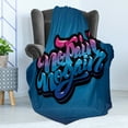 thumbnail image 4 of Fitness Soft Flannel Fleece Throw Blanket, No Pain No Gain Words Graffiti Style Typography Gym Training, Cozy Plush for Indoor and Outdoor Use, 70" x 90", Blue Pink Pale Blue, by Ambesonne, 4 of 5