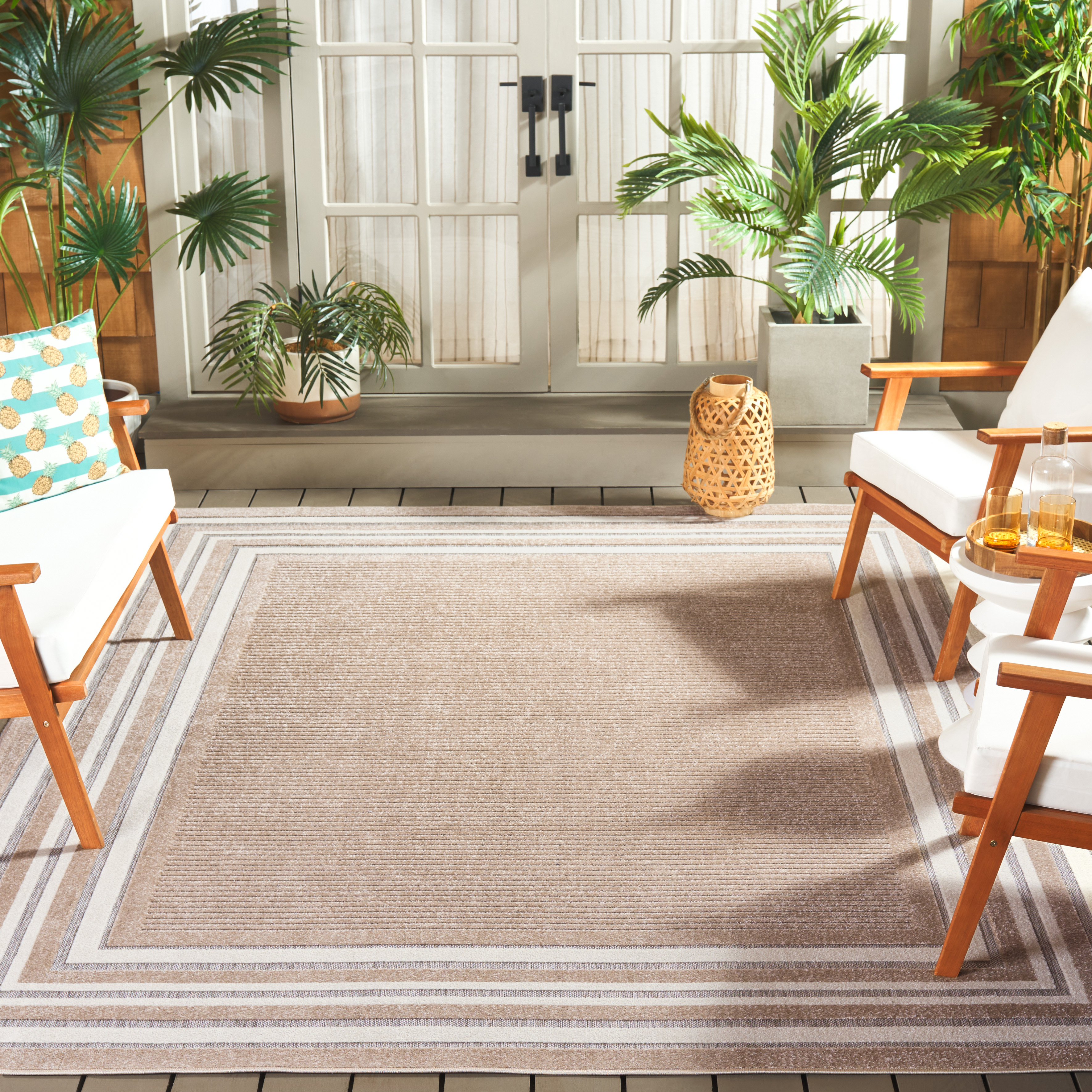 SAFAVIEH Cabana Henry Striped Indoor/Outdoor Area Rug, Beige/Ivory, 9' x 12'