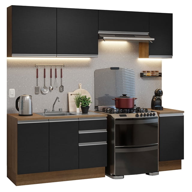 Cocina Integral con Acessorios 240cm Glamy Marrón/Negro