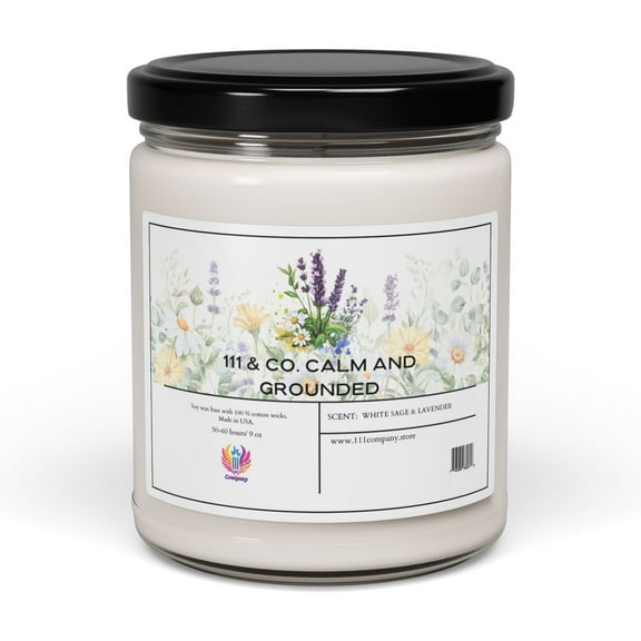 111 & Co. Calm and Grounded White Sage & Lavender Scented Candle | Soy Wax 9oz