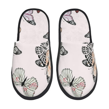 Balery Beautiful Butterfly Slient Indoor Furry Fleece Comfort House Shoes Soft Non-Slip Home Shoes Cotton slippers House Slippers-- Large
