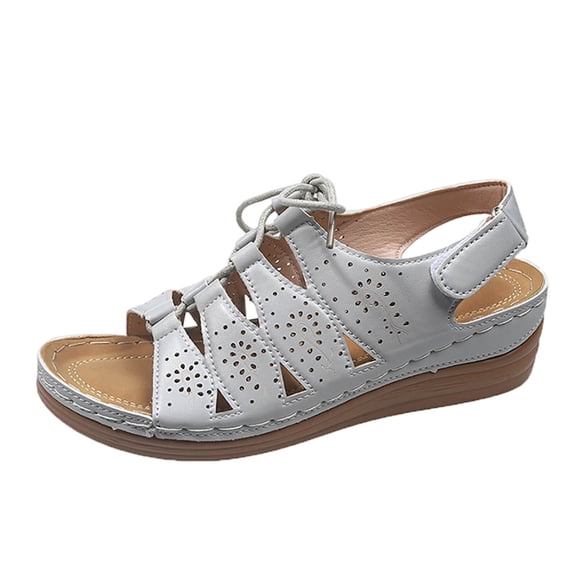 Hurxie Wedge Sandals for Women Dressy: Comfortable Walking Summer Low Platform Ankle Strap Open Toe Casual Dressy Women Flat Sandal Gray 36