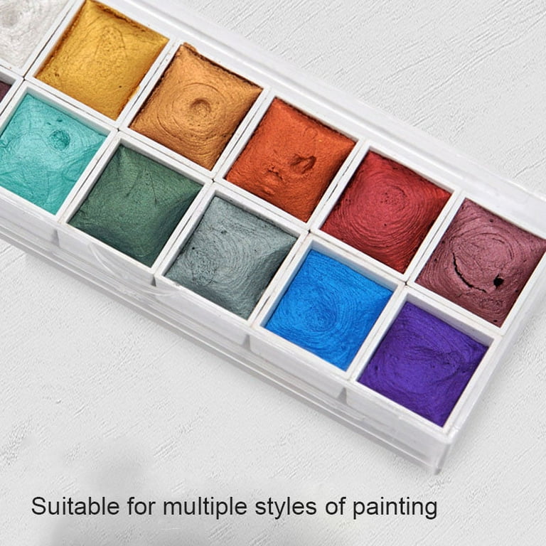 12 Colors Portable Glitter Watercolor Paint Set Metallic Gold Pigment Paint  Tools Diy Drawing New 