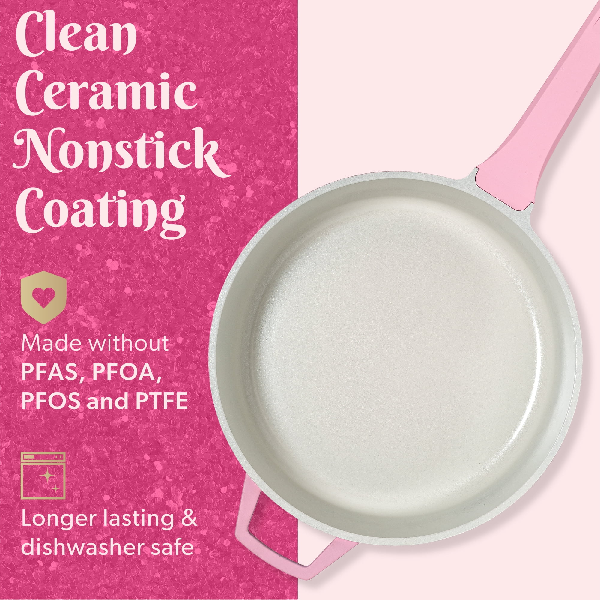 Paris Hilton 4 Quart Ceramic Nonstick Jumbo Cooking Pan Skillet for Sauteing & Frying with Heart Shaped Lid Knobs, Pink