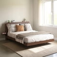 thumbnail image 2 of GZXS Floating Bed Frame with RGB LED Lights & Charging Station, Queen Size Platform Bed with Storage Headboard and Foldable Side Panels, USB & Type-C Ports, Modern Design, Walnut, 2 of 9
