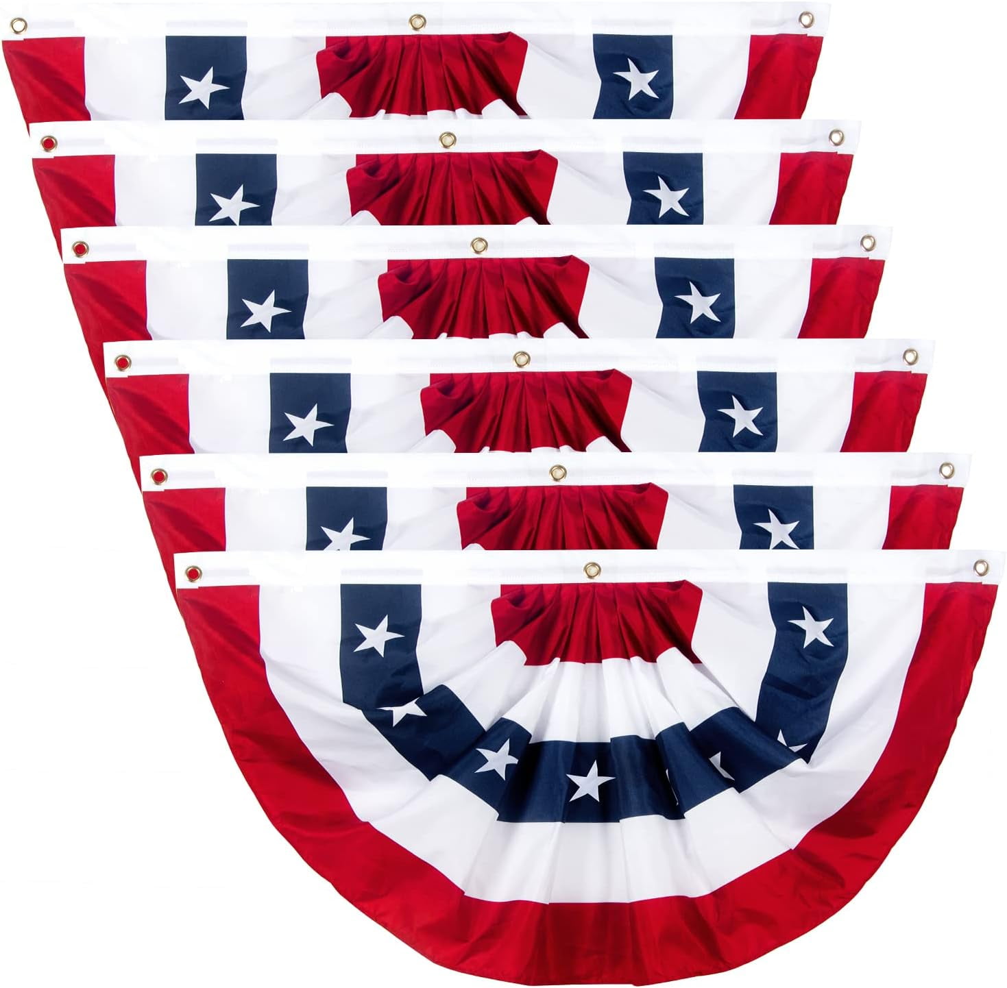 Flag Bunting 3x6 Ft for Outside, Decoration Flags, Patriotic Half Fan Bunting Flag with Brass Grommets for 4th of July Indoor Outdoor Decorations (Set of 6)