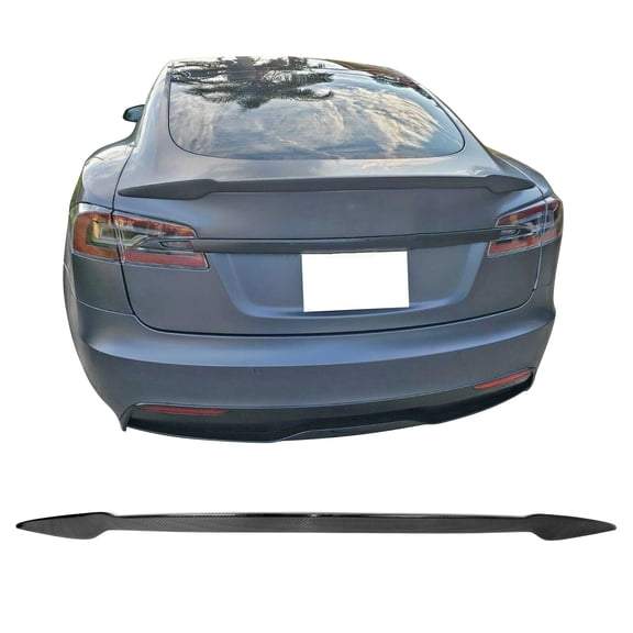 Ikon Motorsports Trunk Spoiler Compatible With 2012-2025 Tesla Model S, V Style Rear Deck Lid Carbon Fiber Tail Boot Trim