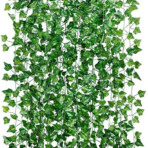 84ft 12 Pack / 82 inch,Artificial Ivy Garland Fake Leaf Plants Vine,Hanging Leaves Garlands for Wedding Party Garden Kitchen Outdoor Greenery Wall Decor Green