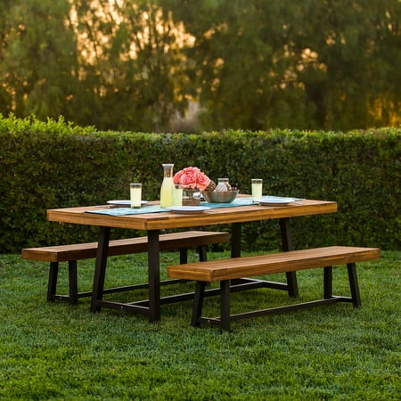 - Best Choice Products 3 Piece Acacia Wood Picnic Style Outdoor Dining Table Furniture