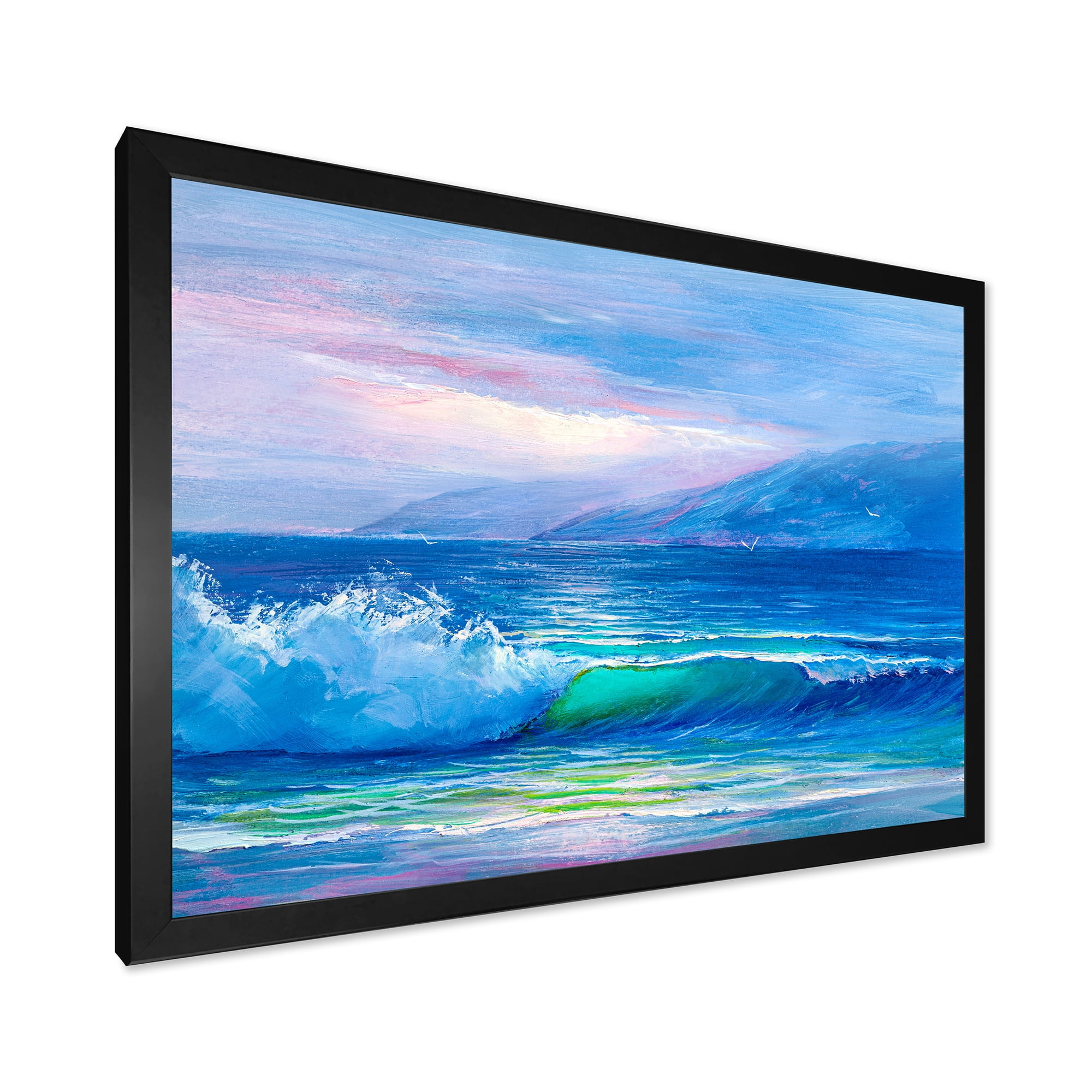 Designart 'Blue Waves Breaking At The Beach Landscape II' Nautical & Coastal Framed Art Print